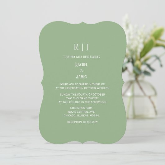 Sage Green Monogram Initials Trendy Wedding 招待状 (スタンド正面)