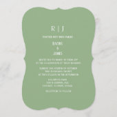 Sage Green Monogram Initials Trendy Wedding 招待状 (正面)