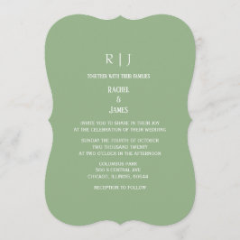 Sage Green Monogram Initials Trendy Wedding 招待状