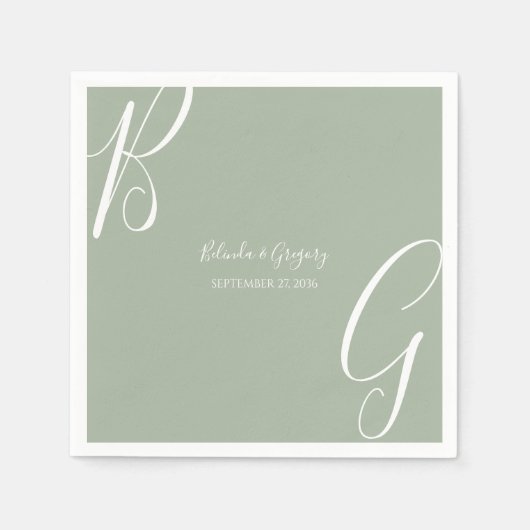 Sage Green Monogram Initials Wedding  スタンダードカクテルナプキン (正面)