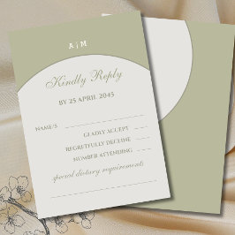 Sage Green Monogram Japandi Wedding RSVPカード