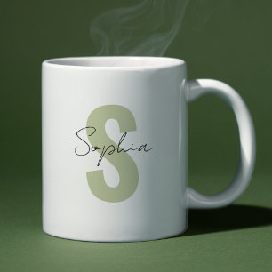 Sage Green Monogram Letter書名 コーヒーマグカップ