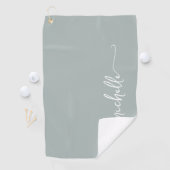 Sage Green Monogram Nameスクリプスタイリッシュト ゴルフタオル (インサイチュ)