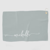 Sage Green Monogram Nameスクリプスタイリッシュト ゴルフタオル (横)