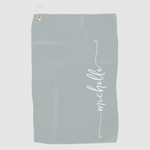 Sage Green Monogram Nameスクリプスタイリッシュト ゴルフタオル