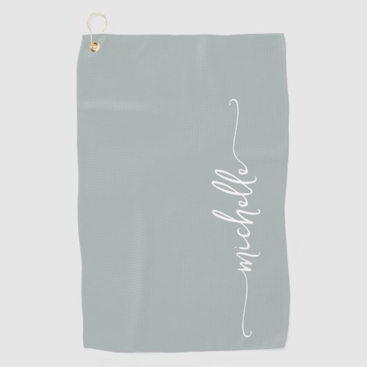 Sage Green Monogram Nameスクリプスタイリッシュト ゴルフタオル (正面)