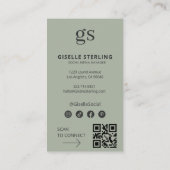 Sage Green Monogram Photo Social Media QRコード 名刺 (裏面)