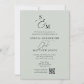 Sage Green Monogram QRコードフォト結婚ズ 招待状 (正面)