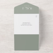 Sage Green Monogram QRコード写真結婚の日付 オールインワン招待状 (外側)