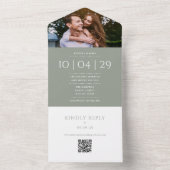 Sage Green Monogram QRコード写真結婚の日付 オールインワン招待状 (内側)