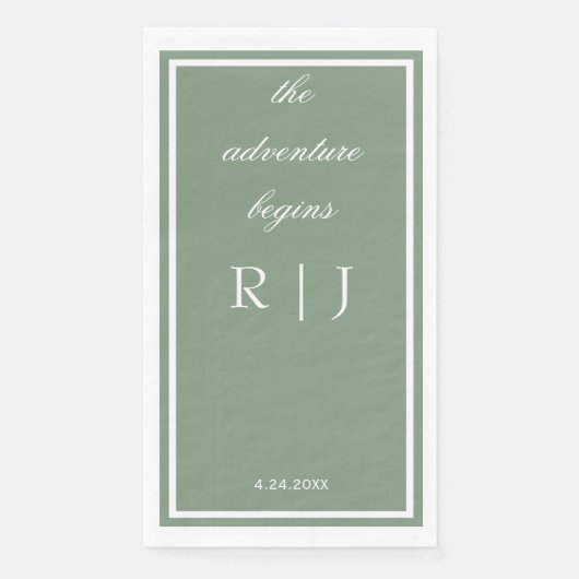 Sage Green Monogram Quote Script Text Wedding (正面)