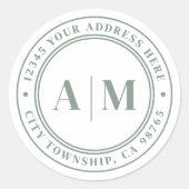 Sage Green Monogram Return Address ラウンドシール (正面)