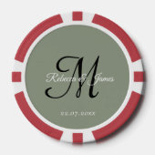 Sage Green Monogram Script Name Wedding  ポーカーチップ (正面)