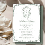 sage green Monogram Vintage リハーサルディナー 招待状<br><div class="desc">Sage Green Monogram フラワー ヴィンテージ クレスト 結婚式 リハーサルディナー 招待状カード. このエレガントで美しい結婚式の招待状カードで、特別な日を祝いましょう。 すべてのテキストは、あなた自身の詳細で簡単に素早くパーソナライズできるように事前に配置されています。 さらにカスタマイズが必要な場合やアイテムのマッチングが必要な場合は、 alldaybreakfastzazzle@gmail.com までメールしてください – 私たちは喜んでお手伝いします。</div>