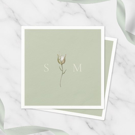 Sage Green Monogram Wedding スタンダードカクテルナプキン