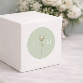 Sage Green Monogram Wedding ラウンドシール