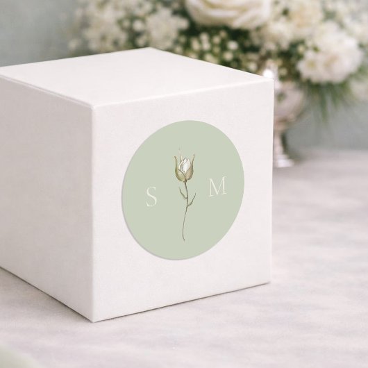 Sage Green Monogram Wedding ラウンドシール