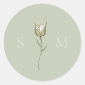 Sage Green Monogram Wedding ラウンドシール (正面)