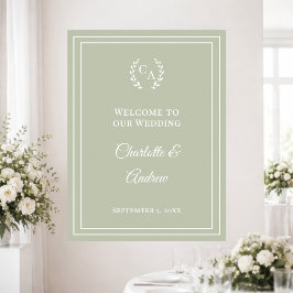 Sage green monogrammed elegant wedding welcome ポスター