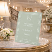 Sage green monogrammed elegant wedding welcome  台座サイン