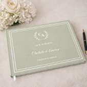 Sage green monogrammed wreath wedding ゲストブック