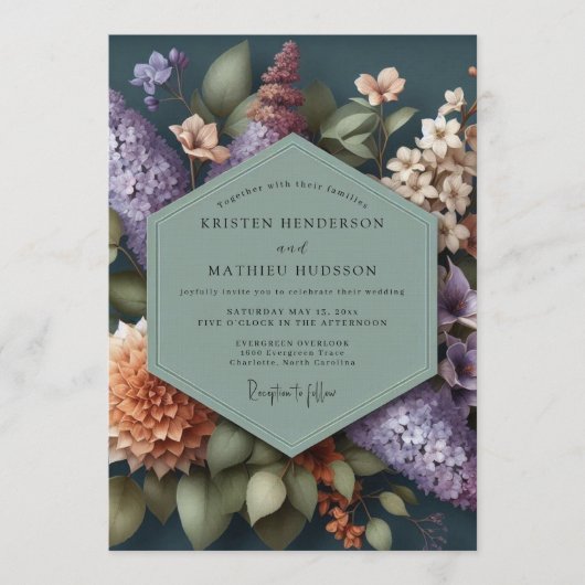 Sage Green Moody Botanical Wedding 招待状 (正面)