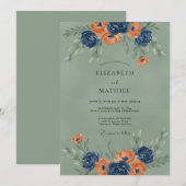 Sage Green Moody Fall Wedding 招待状 (正面/裏面)