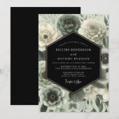 Sage Green Moody Floral Wedding 招待状 (正面/裏面)