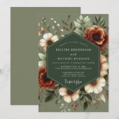 Sage Green Moody Harvest Wedding 招待状 (正面/裏面)