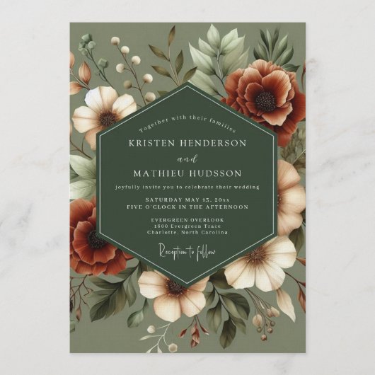 Sage Green Moody Harvest Wedding 招待状 (正面)