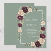 Sage Green Moody Romantic Wedding 招待状 (正面/裏面)