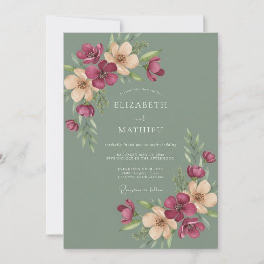 Sage Green Moody Woodland Wedding 招待状 (正面)