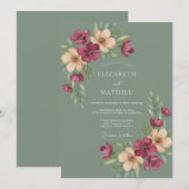 Sage Green Moody Woodland Wedding 招待状 (正面/裏面)