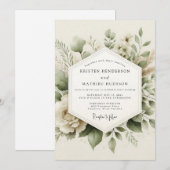 Sage Green Muted Botanical Wedding 招待状 (正面/裏面)