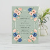 Sage Green Navy Graceful Spring Wedding 招待状 (スタンド正面)