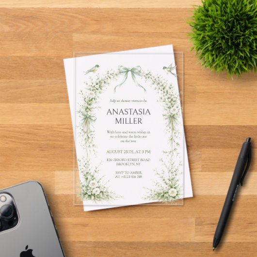 Sage Green Nesting Party Baby Shower アクリル招待状 (インサイチュ (招待状))