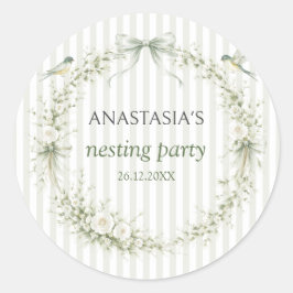 Sage Green Nesting Party Baby Shower ラウンドシール