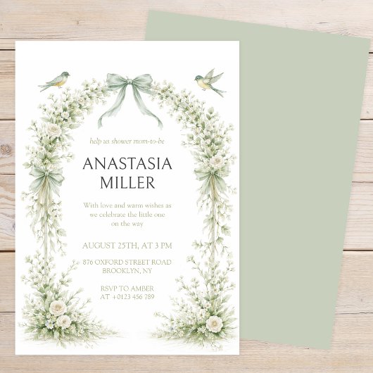 Sage Green Nesting Party Baby Shower 招待状