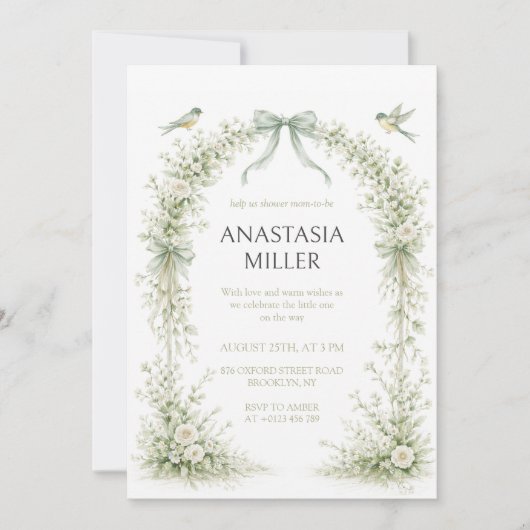 Sage Green Nesting Party Baby Shower 招待状 (正面)