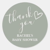 Sage Green Neutral Baby Showerスクリプトありがとう ラウンドシール (正面)