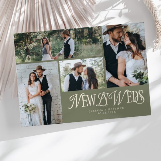 Sage Green Newlyweds写真数々のの結婚写真 案内状