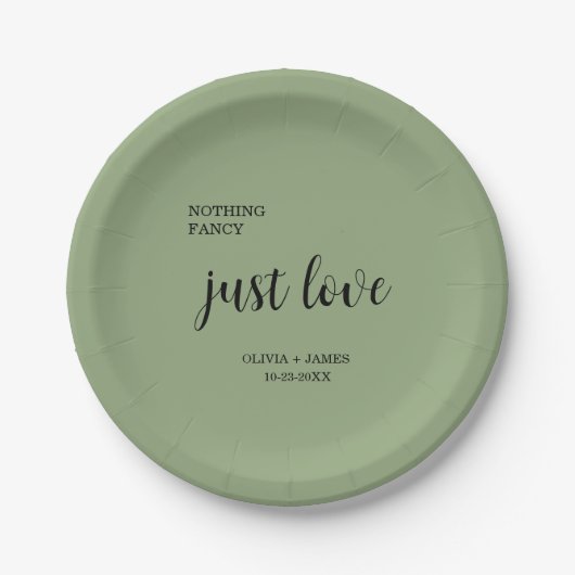 Sage Green Nothing Fancy Just Love Wedding   ペーパープレート (正面)