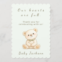 Sage Green Oh Boy Teddy Bear Baby Shower サンキューカード