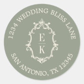 Sage Green Old Money Crest Return Address Wedding ラウンドシール (正面)