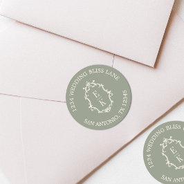 Sage Green Old Money Crest Return Address Wedding ラウンドシール