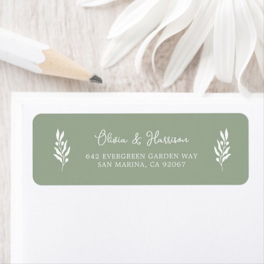 Sage Green Olive Branch Address Label ラベル (インサイチュ)