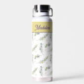 Sage Green Olive Branch Monogram Name ウォーターボトル (背面)