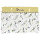 Sage Green Olive Branch Monogram Name ラージペーパーバッグ (正面)