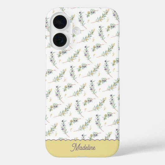 Sage Green Olive Branch Monogram Name Case-Mate iPhoneケース (裏面)