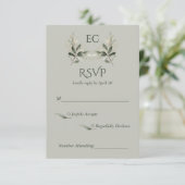 Sage Green Olive Branch Monogram Photo Wedding 出欠カード (スタンド正面)